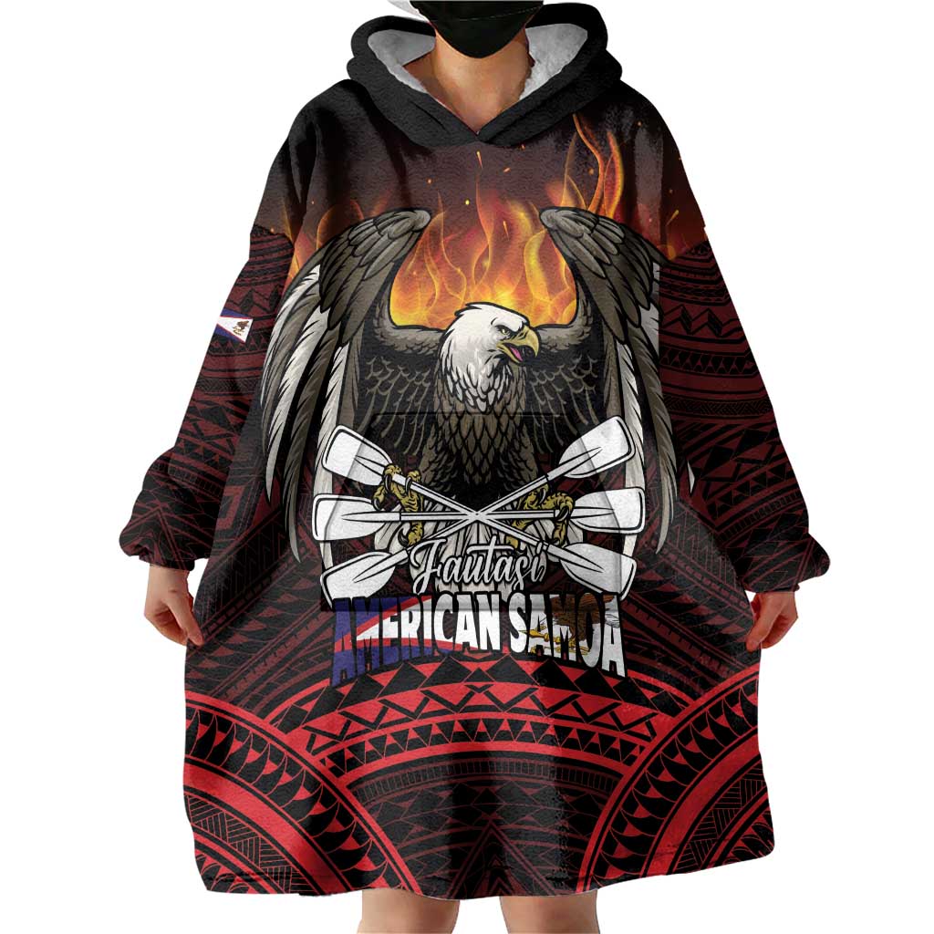 Fautasi Race Day American Samoa Wearable Blanket Hoodie Bald Eagle Polynesian Tattoo