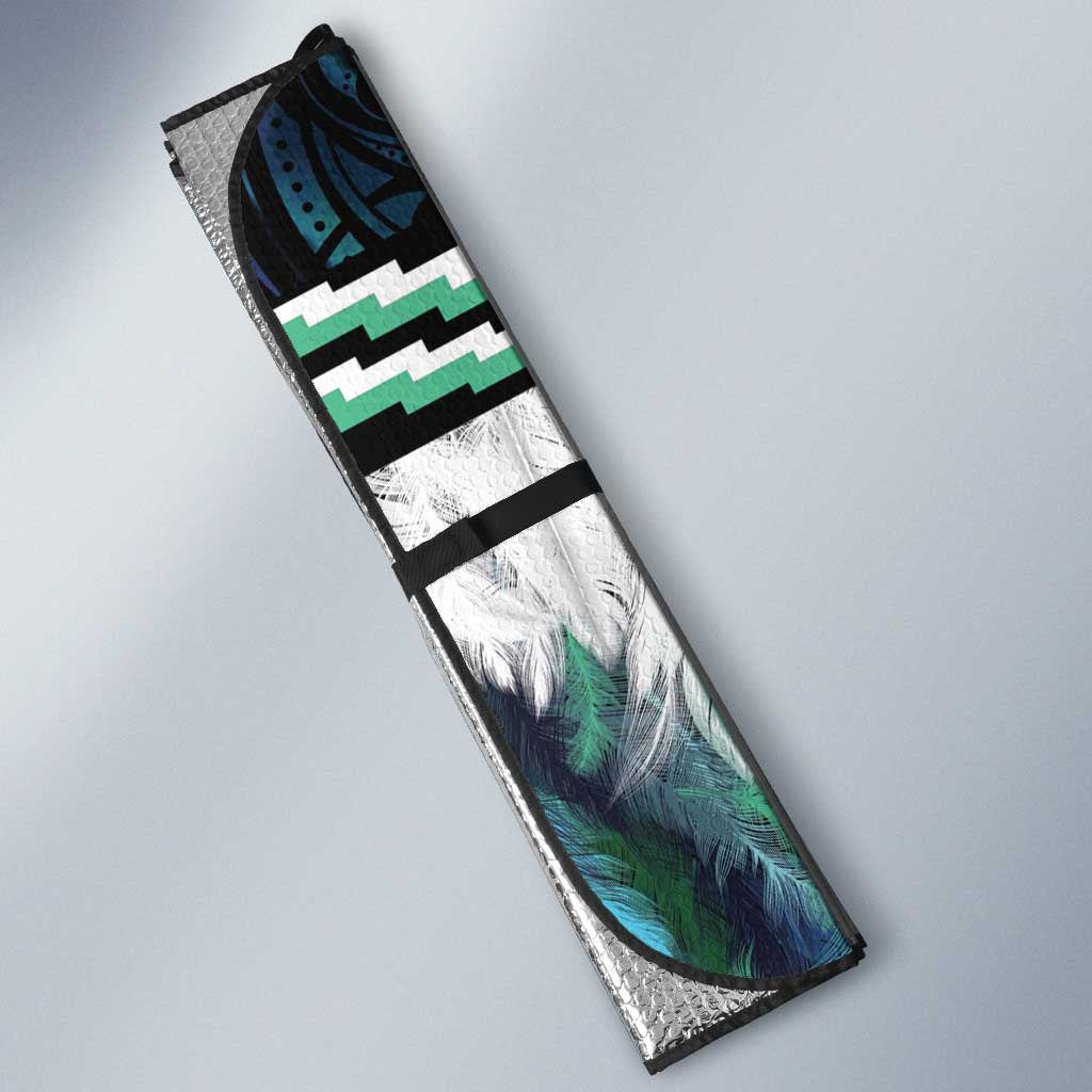 Turquoise Traditional Cloak Aotearoa Auto Sun Shade Maori Paua Shell Korowai Pattern - Polynesian Pride