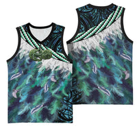 Turquoise Traditional Cloak Aotearoa Basketball Jersey Maori Paua Shell Korowai Pattern - Polynesian Pride