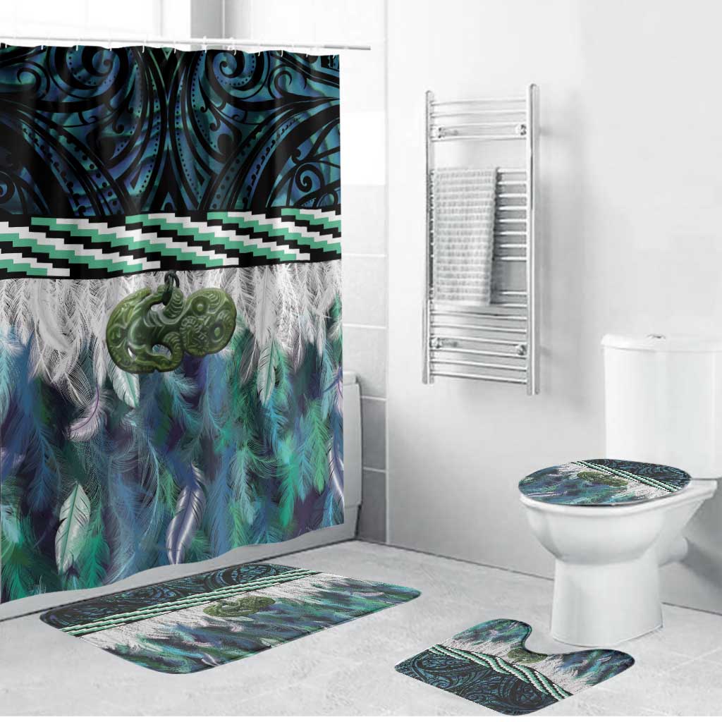 Turquoise Traditional Cloak Aotearoa Bathroom Set Maori Paua Shell Korowai Pattern - Polynesian Pride