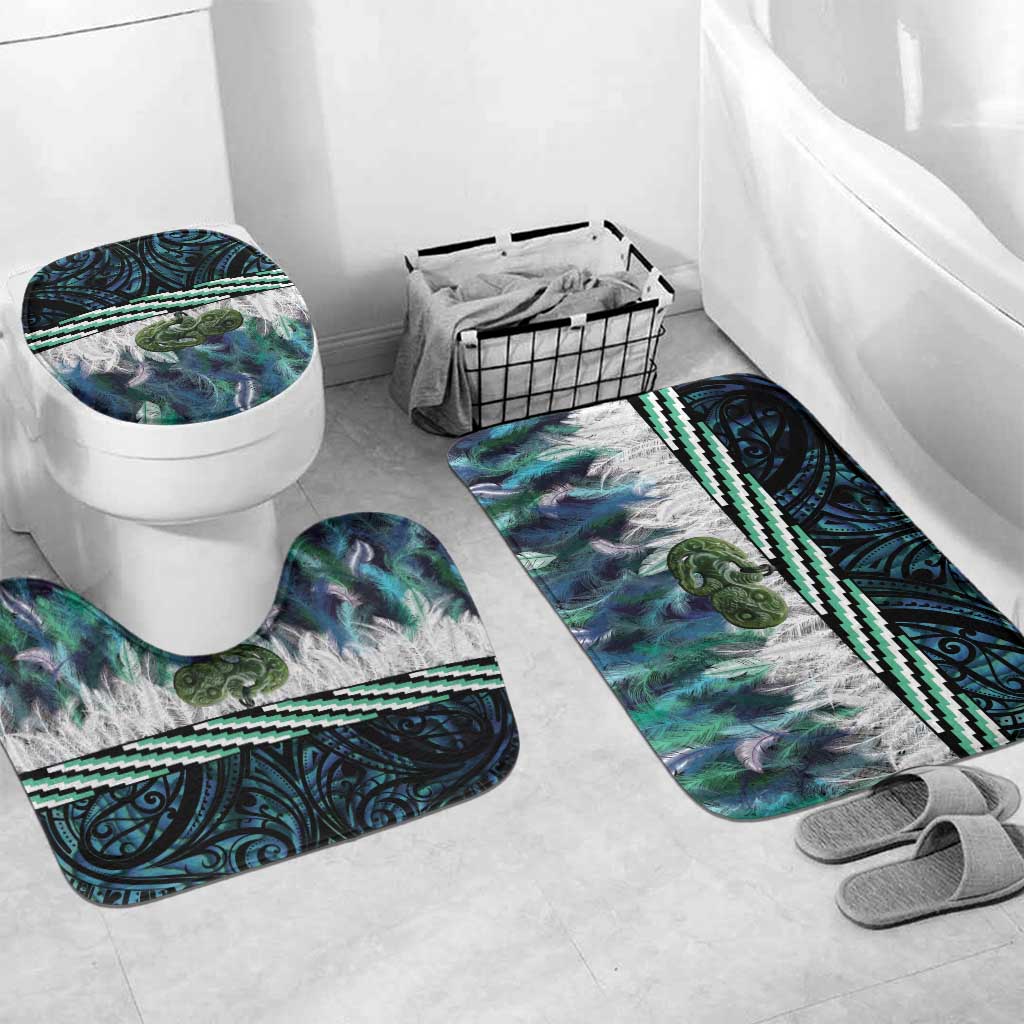 Turquoise Traditional Cloak Aotearoa Bathroom Set Maori Paua Shell Korowai Pattern - Polynesian Pride