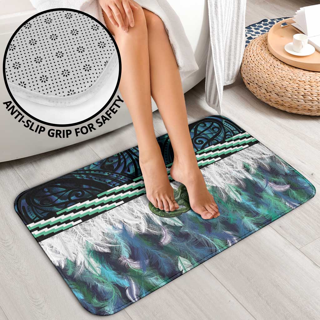 Turquoise Traditional Cloak Aotearoa Bathroom Set Maori Paua Shell Korowai Pattern - Polynesian Pride