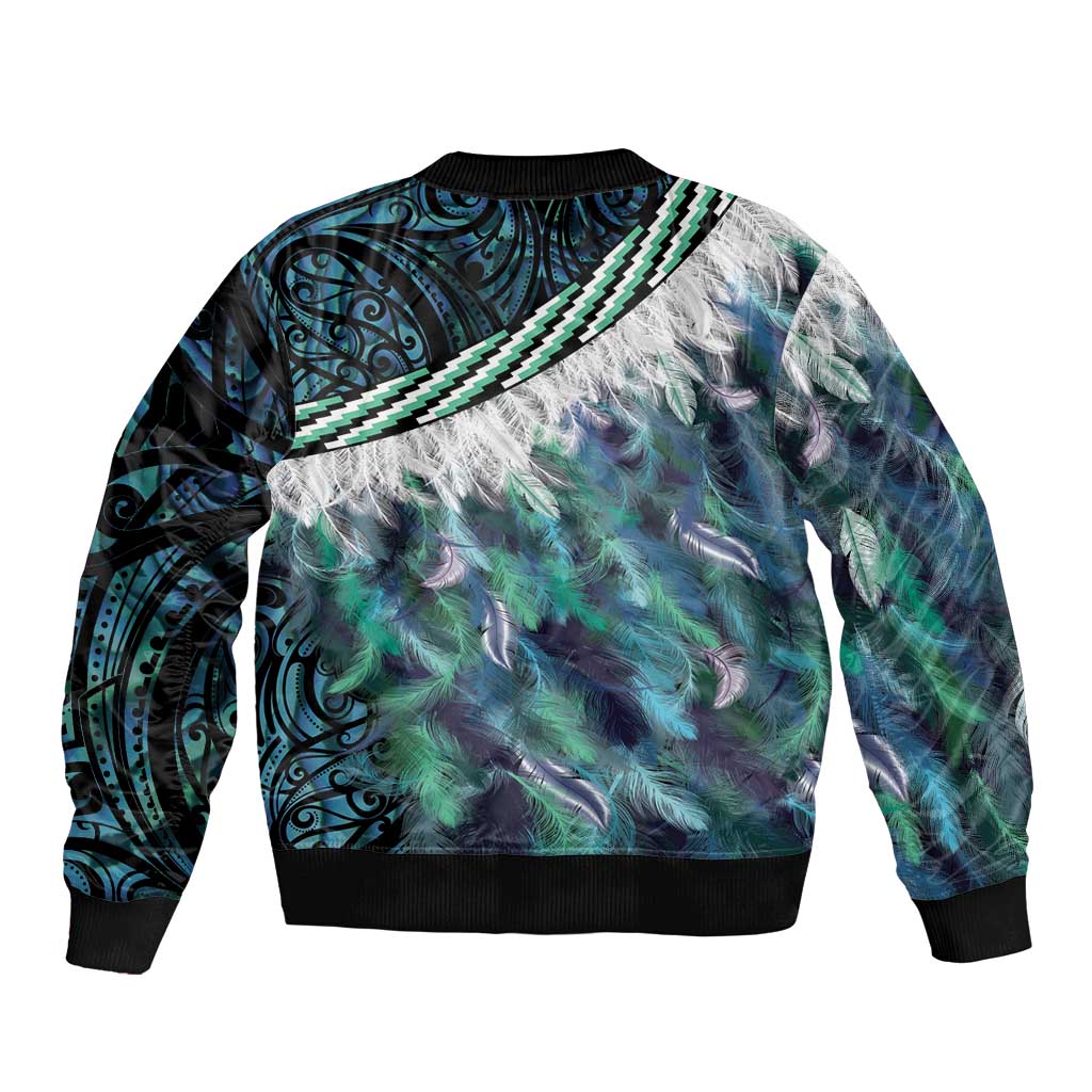 Turquoise Traditional Cloak Aotearoa Bomber Jacket Maori Paua Shell Korowai Pattern LT14 - Polynesian Pride