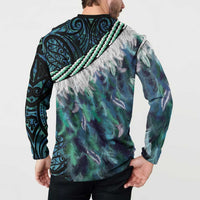 Turquoise Traditional Cloak Aotearoa Button Sweatshirt Maori Paua Shell Korowai Pattern LT14 - Polynesian Pride