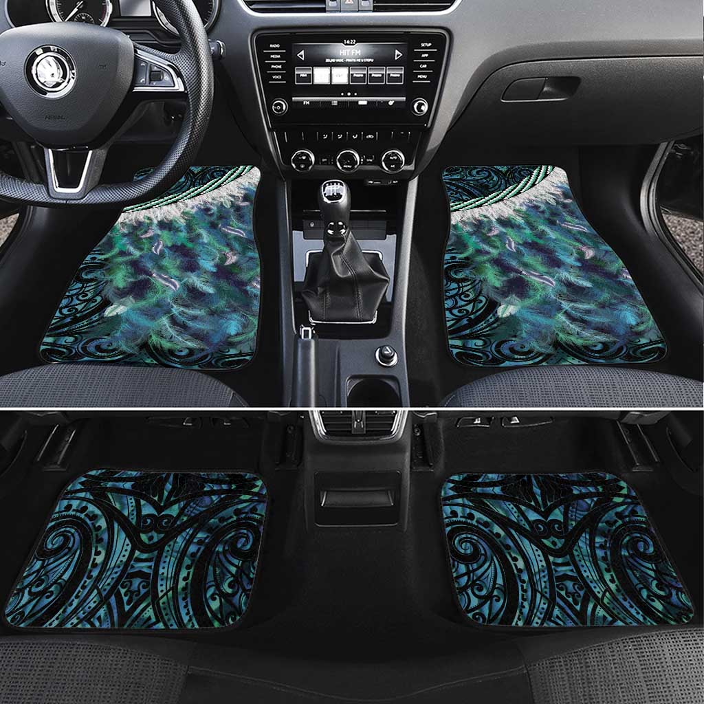 Turquoise Traditional Cloak Aotearoa Car Mats Maori Paua Shell Korowai Pattern