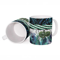 Turquoise Traditional Cloak Aotearoa Ceramic Mug Maori Paua Shell Korowai Pattern - Polynesian Pride