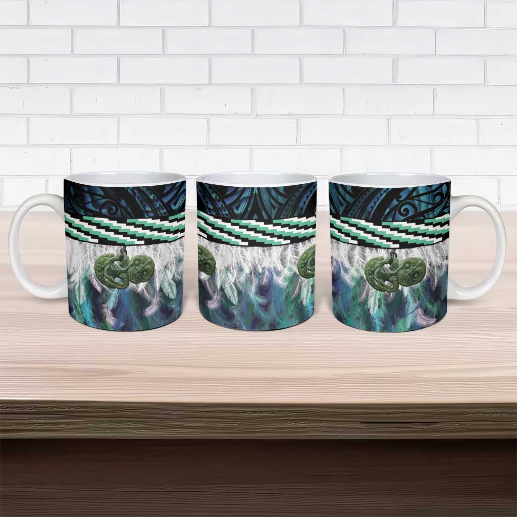 Turquoise Traditional Cloak Aotearoa Ceramic Mug Maori Paua Shell Korowai Pattern - Polynesian Pride