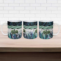 Turquoise Traditional Cloak Aotearoa Ceramic Mug Maori Paua Shell Korowai Pattern - Polynesian Pride