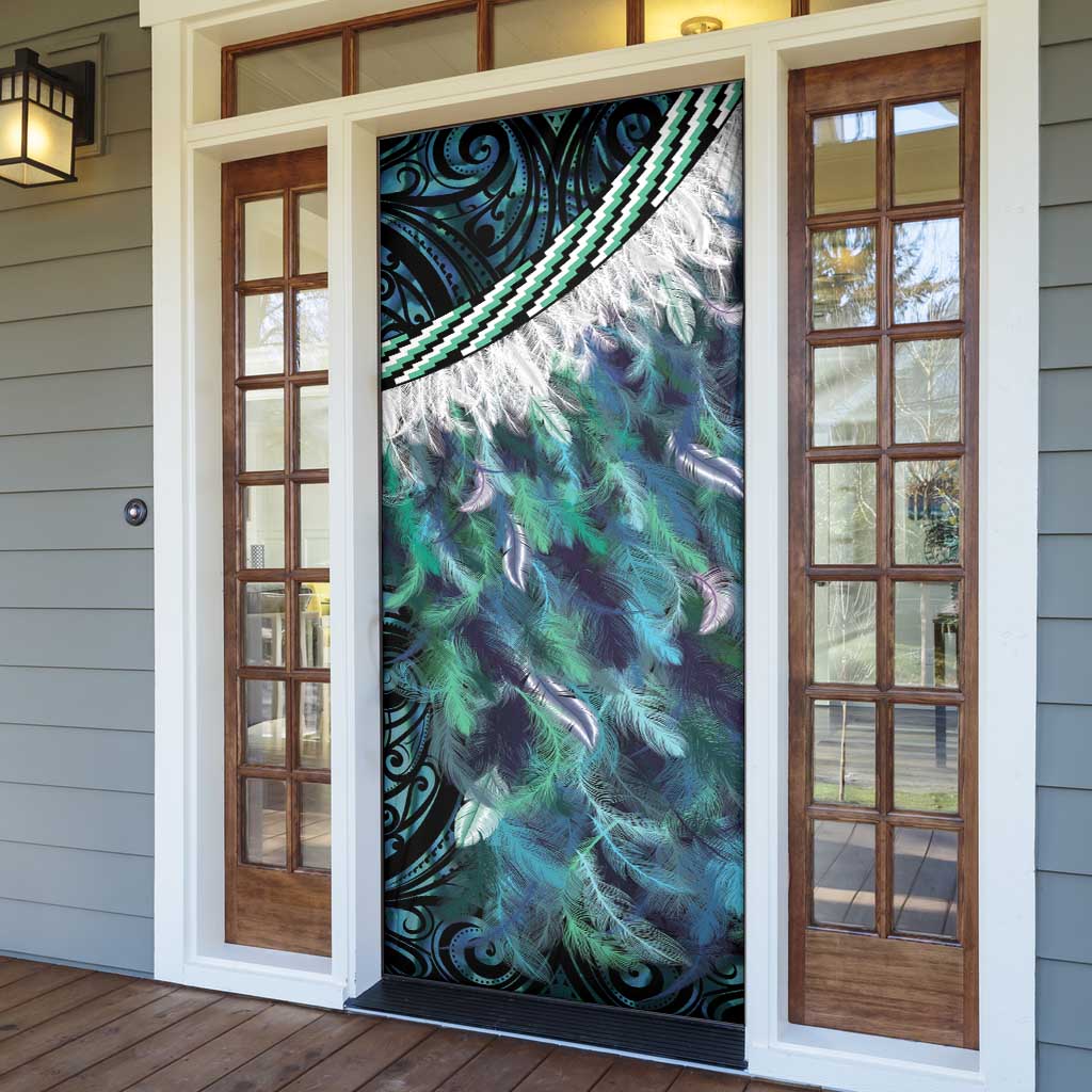 Turquoise Traditional Cloak Aotearoa Door Cover Maori Paua Shell Korowai Pattern - Polynesian Pride