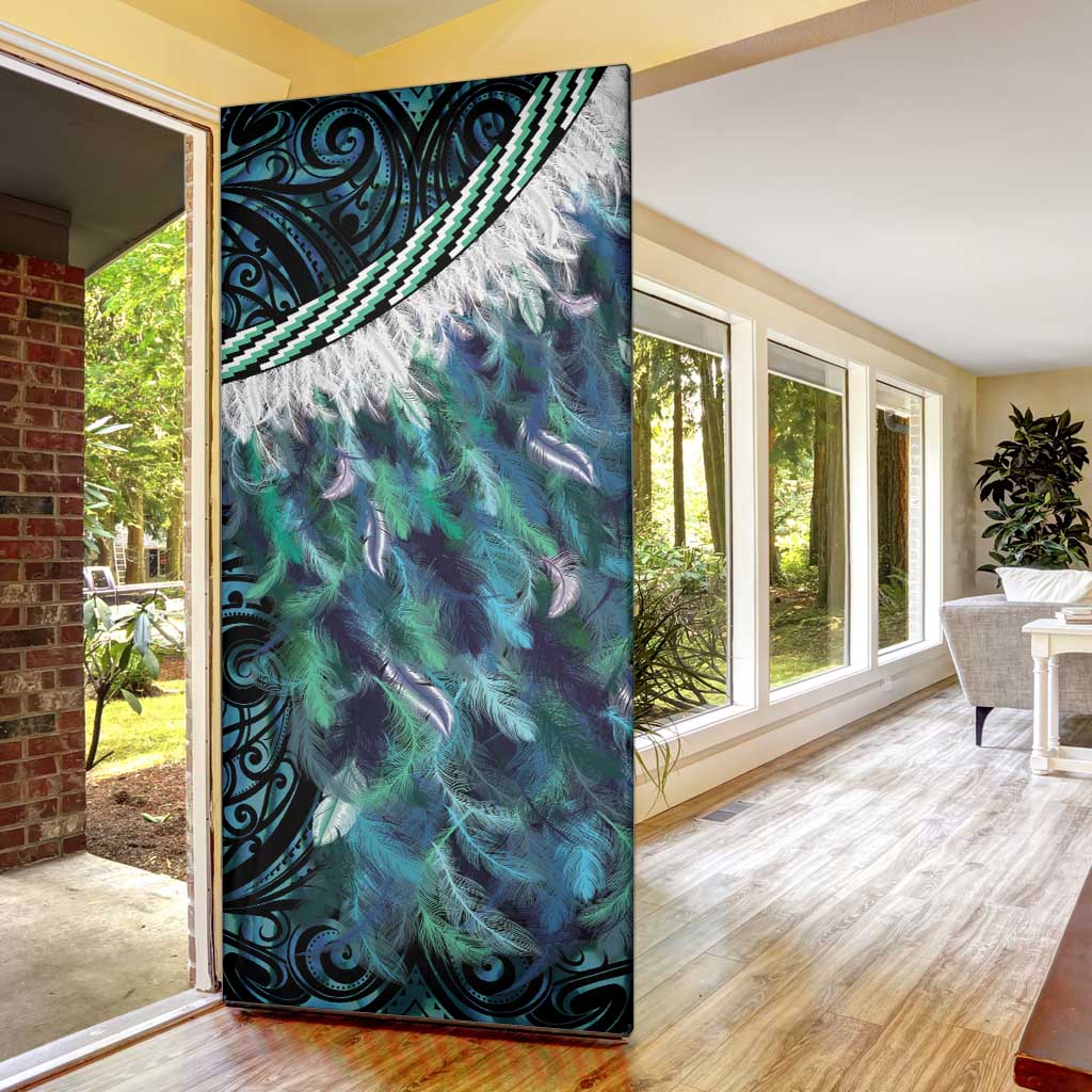 Turquoise Traditional Cloak Aotearoa Door Cover Maori Paua Shell Korowai Pattern - Polynesian Pride
