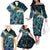 Turquoise Traditional Cloak Aotearoa Family Matching Off The Shoulder Long Sleeve Dress and Hawaiian Shirt Maori Paua Shell Korowai Pattern
