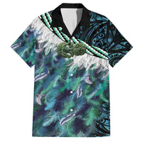 Turquoise Traditional Cloak Aotearoa Family Matching Off Shoulder Maxi Dress and Hawaiian Shirt Maori Paua Shell Korowai Pattern