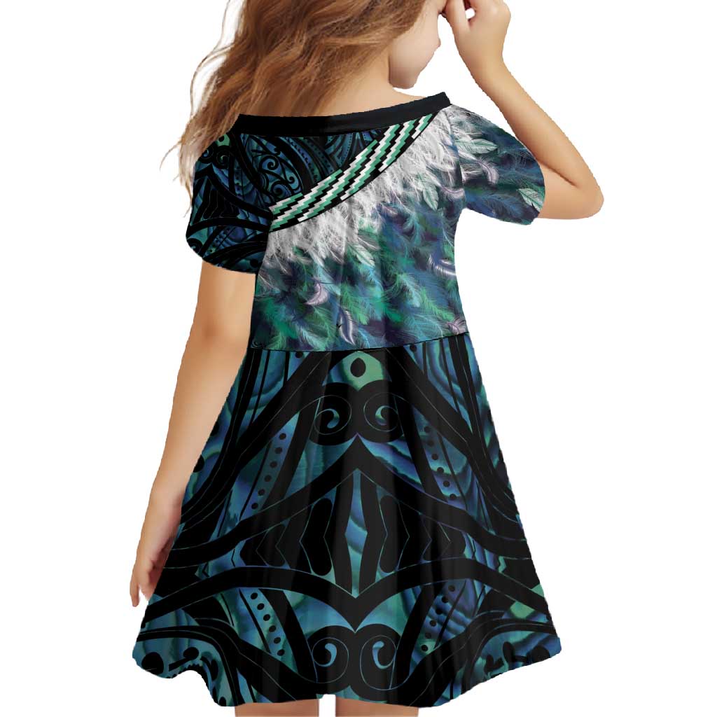 Turquoise Traditional Cloak Aotearoa Family Matching Summer Maxi Dress and Hawaiian Shirt Maori Paua Shell Korowai Pattern LT14 - Polynesian Pride