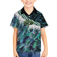 Turquoise Traditional Cloak Aotearoa Family Matching Summer Maxi Dress and Hawaiian Shirt Maori Paua Shell Korowai Pattern LT14 Son's Shirt Turquoise - Polynesian Pride