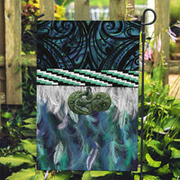 Turquoise Traditional Cloak Aotearoa Garden Flag Maori Paua Shell Korowai Pattern
