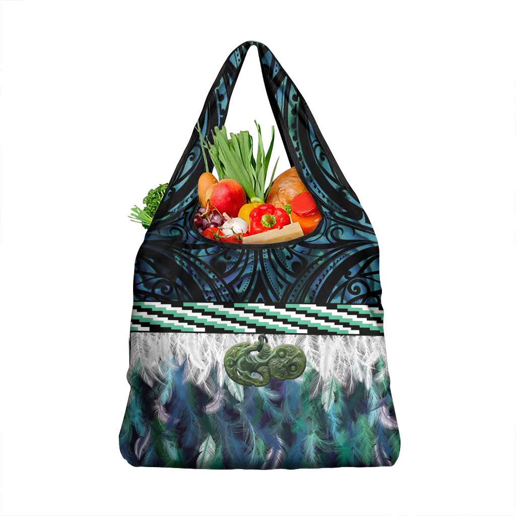 Turquoise Traditional Cloak Aotearoa Grocery Bag Maori Paua Shell Korowai Pattern LT14 1-pack One Size Turquoise - Polynesian Pride