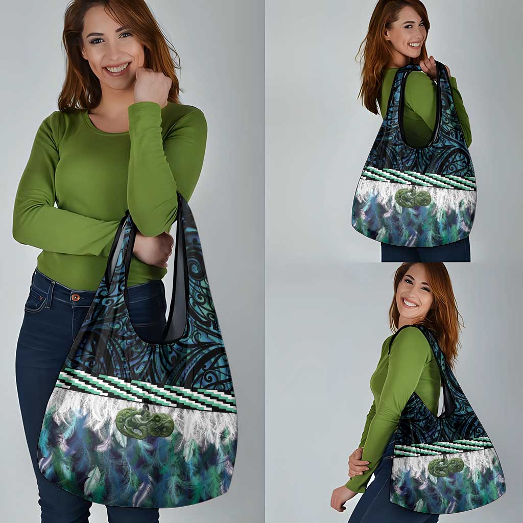 Turquoise Traditional Cloak Aotearoa Grocery Bag Maori Paua Shell Korowai Pattern LT14 - Polynesian Pride