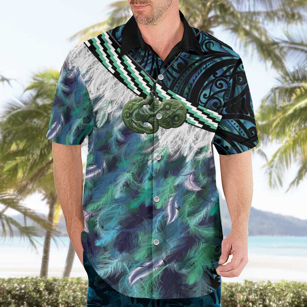 Turquoise Traditional Cloak Aotearoa Hawaiian Shirt Maori Paua Shell Korowai Pattern