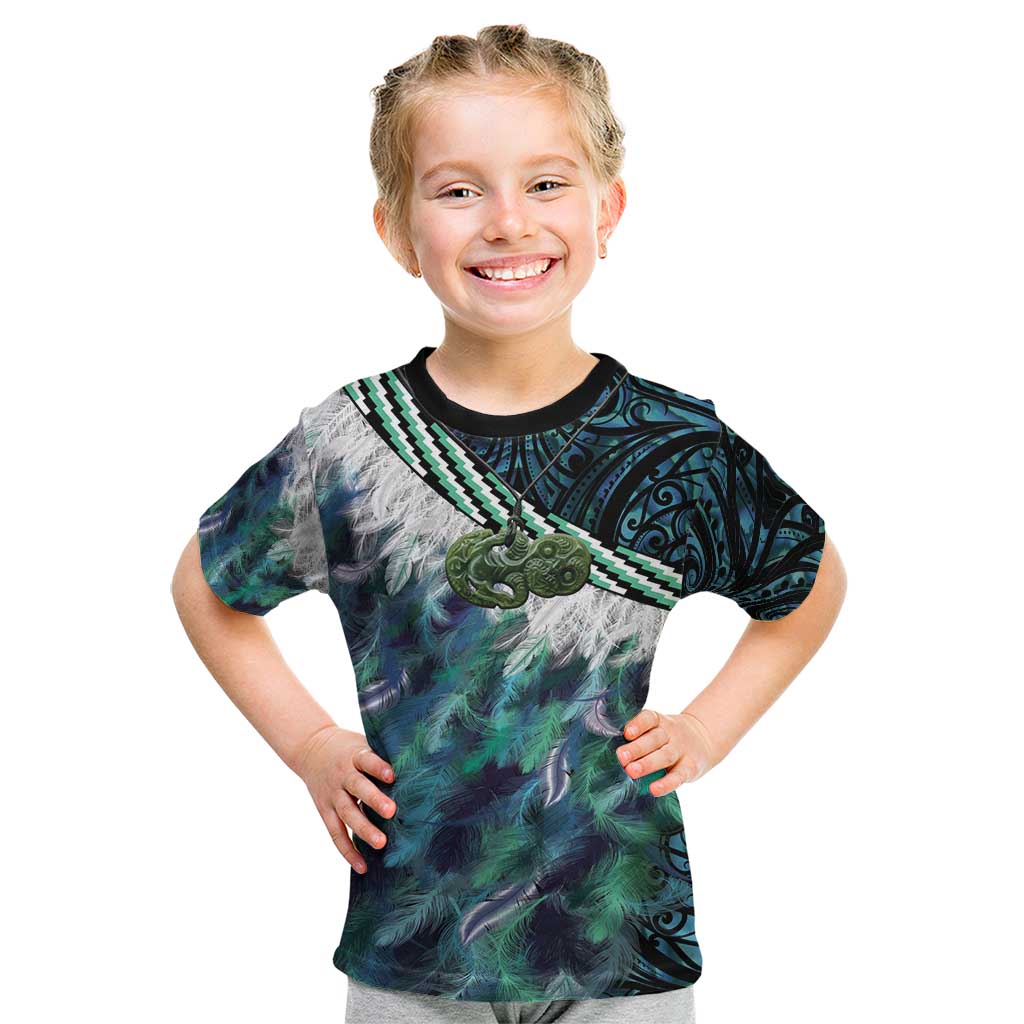 Turquoise Traditional Cloak Aotearoa Kid T Shirt Maori Paua Shell Korowai Pattern LT14 Turquoise - Polynesian Pride