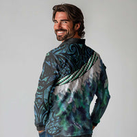 Turquoise Traditional Cloak Aotearoa Long Sleeve Polo Shirt Maori Paua Shell Korowai Pattern
