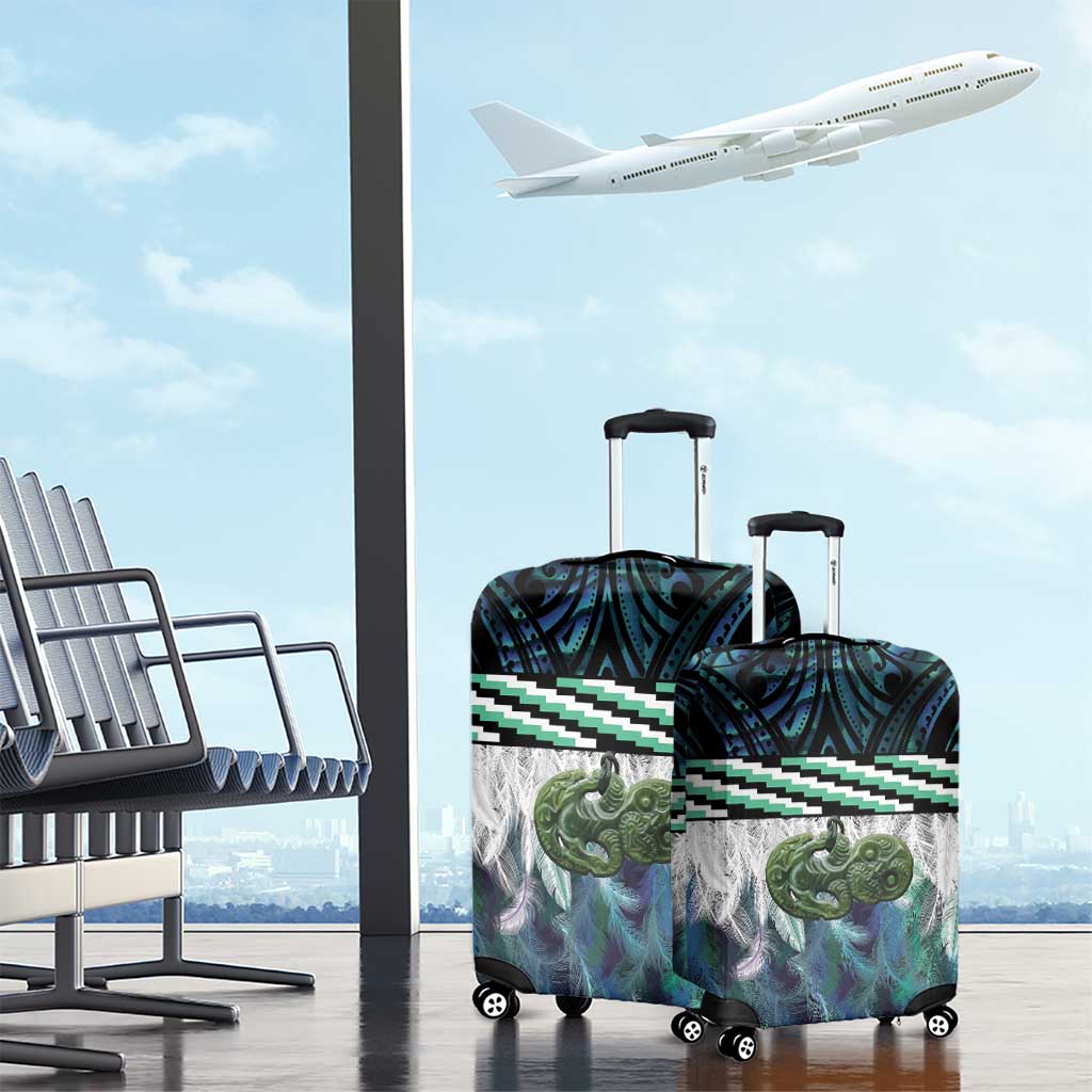 Turquoise Traditional Cloak Aotearoa Luggage Cover Maori Paua Shell Korowai Pattern