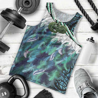 Turquoise Traditional Cloak Aotearoa Men Tank Top Maori Paua Shell Korowai Pattern