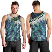Turquoise Traditional Cloak Aotearoa Men Tank Top Maori Paua Shell Korowai Pattern