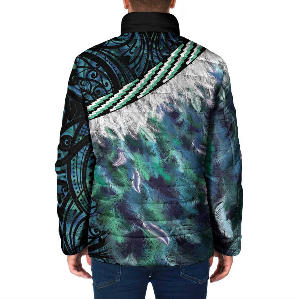 Turquoise Traditional Cloak Aotearoa Padded Jacket Maori Paua Shell Korowai Pattern - Polynesian Pride
