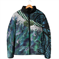 Turquoise Traditional Cloak Aotearoa Padded Jacket Maori Paua Shell Korowai Pattern - Polynesian Pride