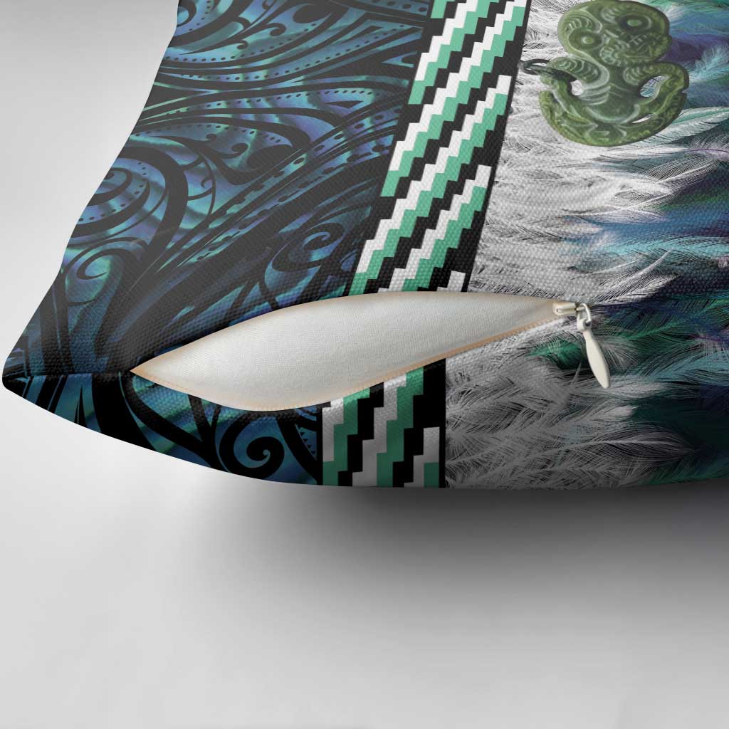 Turquoise Traditional Cloak Aotearoa Pillow Cover Maori Paua Shell Korowai Pattern - Polynesian Pride