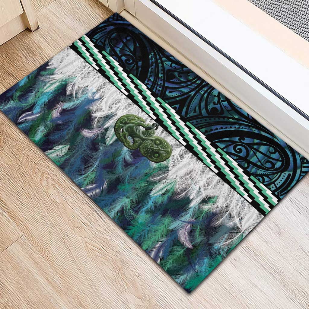 Turquoise Traditional Cloak Aotearoa Rubber Doormat Maori Paua Shell Korowai Pattern LT14 - Polynesian Pride