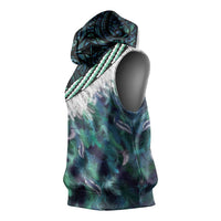 Turquoise Traditional Cloak Aotearoa Sleeveless Hoodie Maori Paua Shell Korowai Pattern - Polynesian Pride
