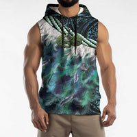 Turquoise Traditional Cloak Aotearoa Sleeveless Hoodie Maori Paua Shell Korowai Pattern - Polynesian Pride