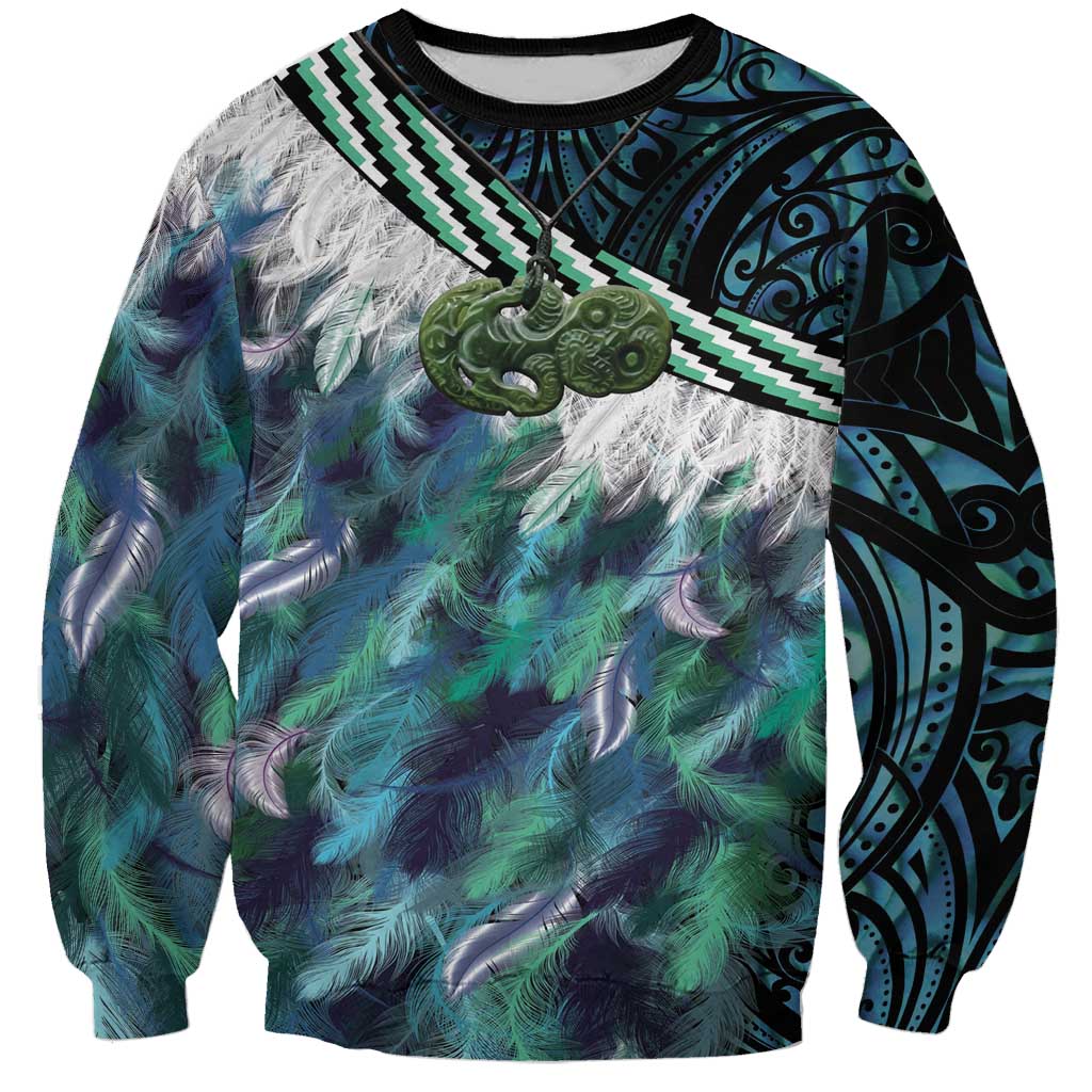 Turquoise Traditional Cloak Aotearoa Sweatshirt Maori Paua Shell Korowai Pattern LT14 Unisex Turquoise - Polynesian Pride