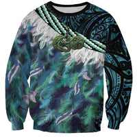 Turquoise Traditional Cloak Aotearoa Sweatshirt Maori Paua Shell Korowai Pattern LT14 Unisex Turquoise - Polynesian Pride