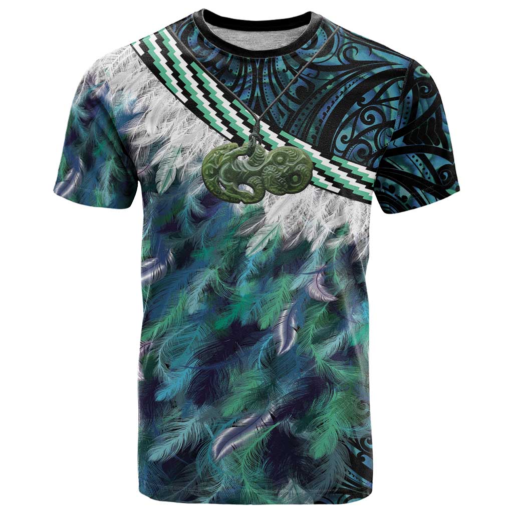 Turquoise Traditional Cloak Aotearoa T Shirt Maori Paua Shell Korowai Pattern LT14 Turquoise - Polynesian Pride