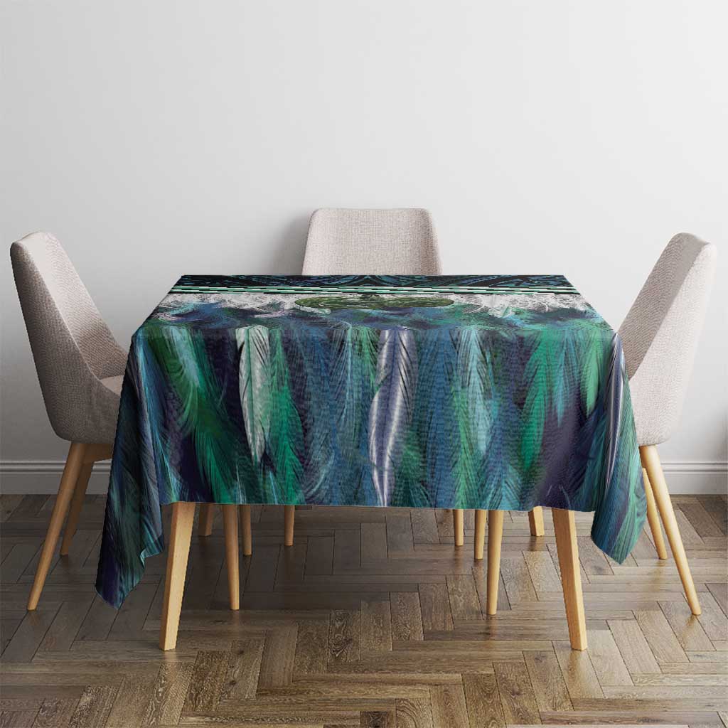 Turquoise Traditional Cloak Aotearoa Tablecloth Maori Paua Shell Korowai Pattern LT14 - Polynesian Pride