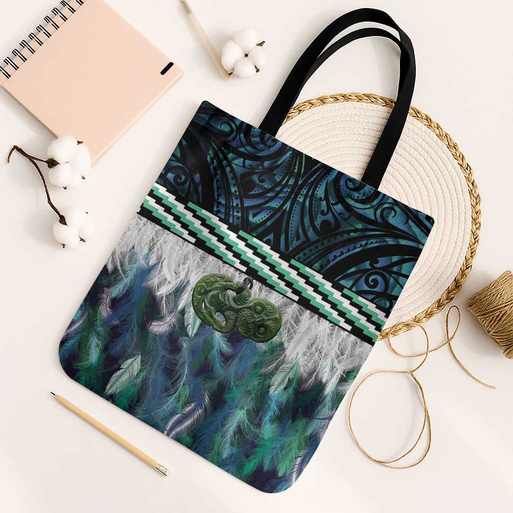 Turquoise Traditional Cloak Aotearoa Tote Bag Maori Paua Shell Korowai Pattern - Polynesian Pride