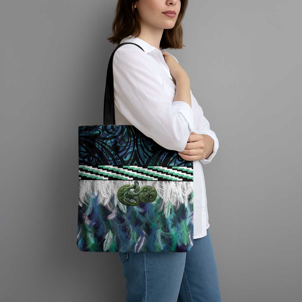 Turquoise Traditional Cloak Aotearoa Tote Bag Maori Paua Shell Korowai Pattern - Polynesian Pride
