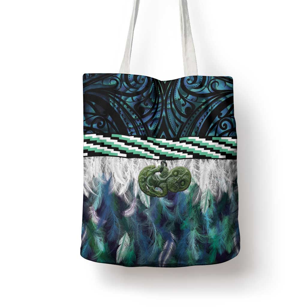 Turquoise Traditional Cloak Aotearoa Tote Bag Maori Paua Shell Korowai Pattern - Polynesian Pride