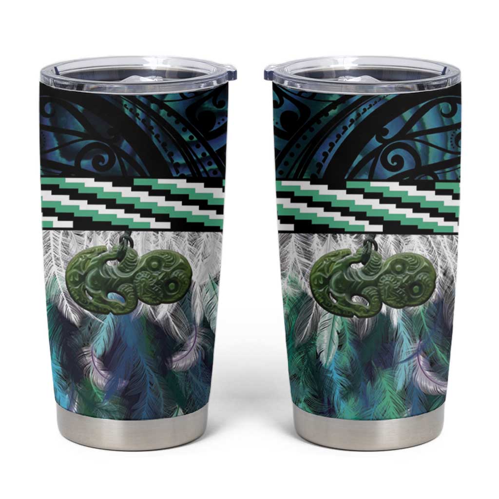 Turquoise Traditional Cloak Aotearoa Tumbler Cup Maori Paua Shell Korowai Pattern LT14 Turquoise - Polynesian Pride