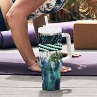 Turquoise Traditional Cloak Aotearoa Tumbler With Handle Maori Paua Shell Korowai Pattern LT14 - Polynesian Pride