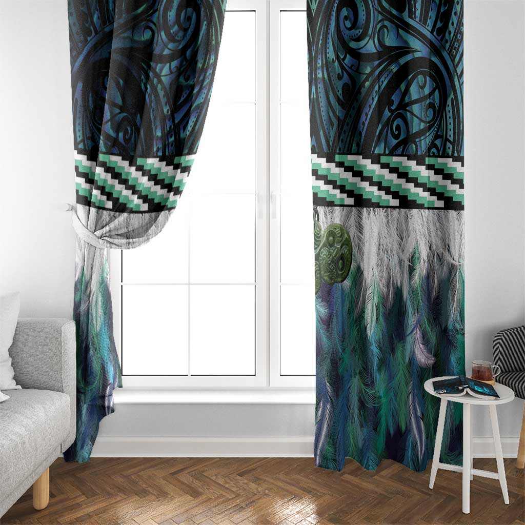 Turquoise Traditional Cloak Aotearoa Window Curtain Maori Paua Shell Korowai Pattern LT14 - Polynesian Pride