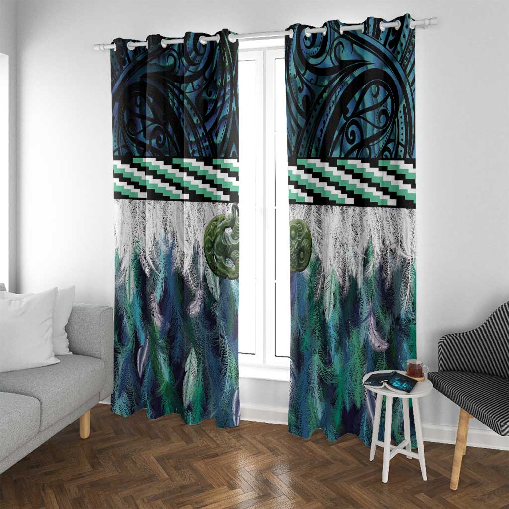 Turquoise Traditional Cloak Aotearoa Window Curtain Maori Paua Shell Korowai Pattern LT14 With Grommets Turquoise - Polynesian Pride
