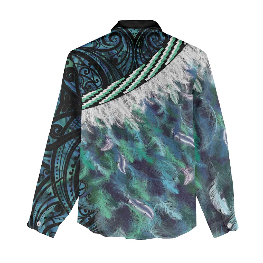 Turquoise Traditional Cloak Aotearoa Women Casual Shirt Maori Paua Shell Korowai Pattern