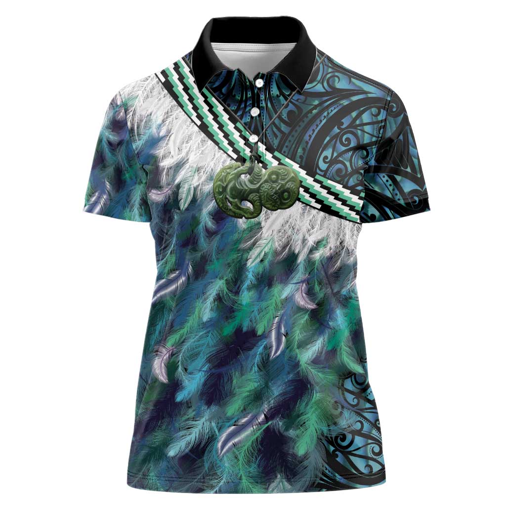 Turquoise Traditional Cloak Aotearoa Women Polo Shirt Maori Paua Shell Korowai Pattern