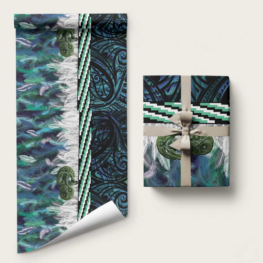Turquoise Traditional Cloak Aotearoa Wrapping Paper Maori Paua Shell Korowai Pattern - Polynesian Pride