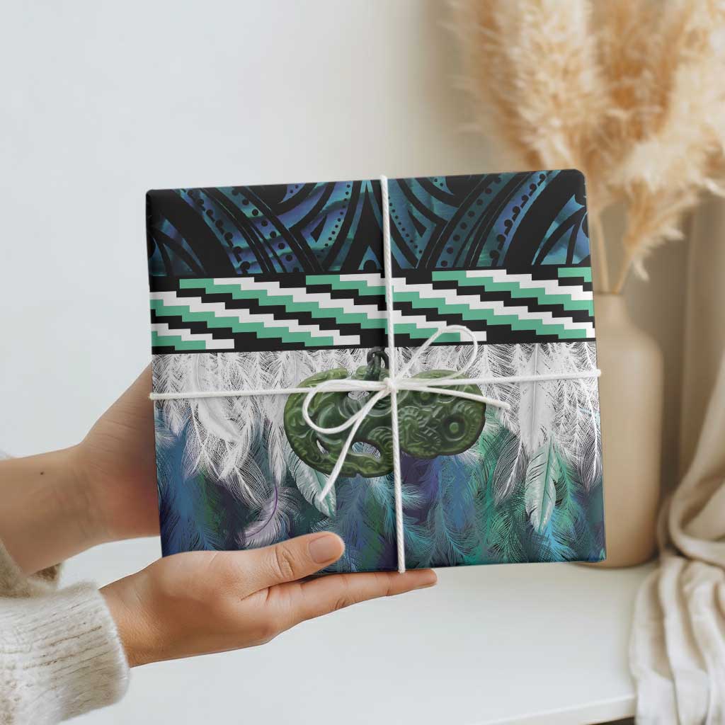 Turquoise Traditional Cloak Aotearoa Wrapping Paper Maori Paua Shell Korowai Pattern - Polynesian Pride