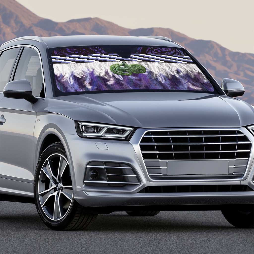 Purple Traditional Cloak Aotearoa Auto Sun Shade Maori Paua Shell Korowai Pattern - Polynesian Pride