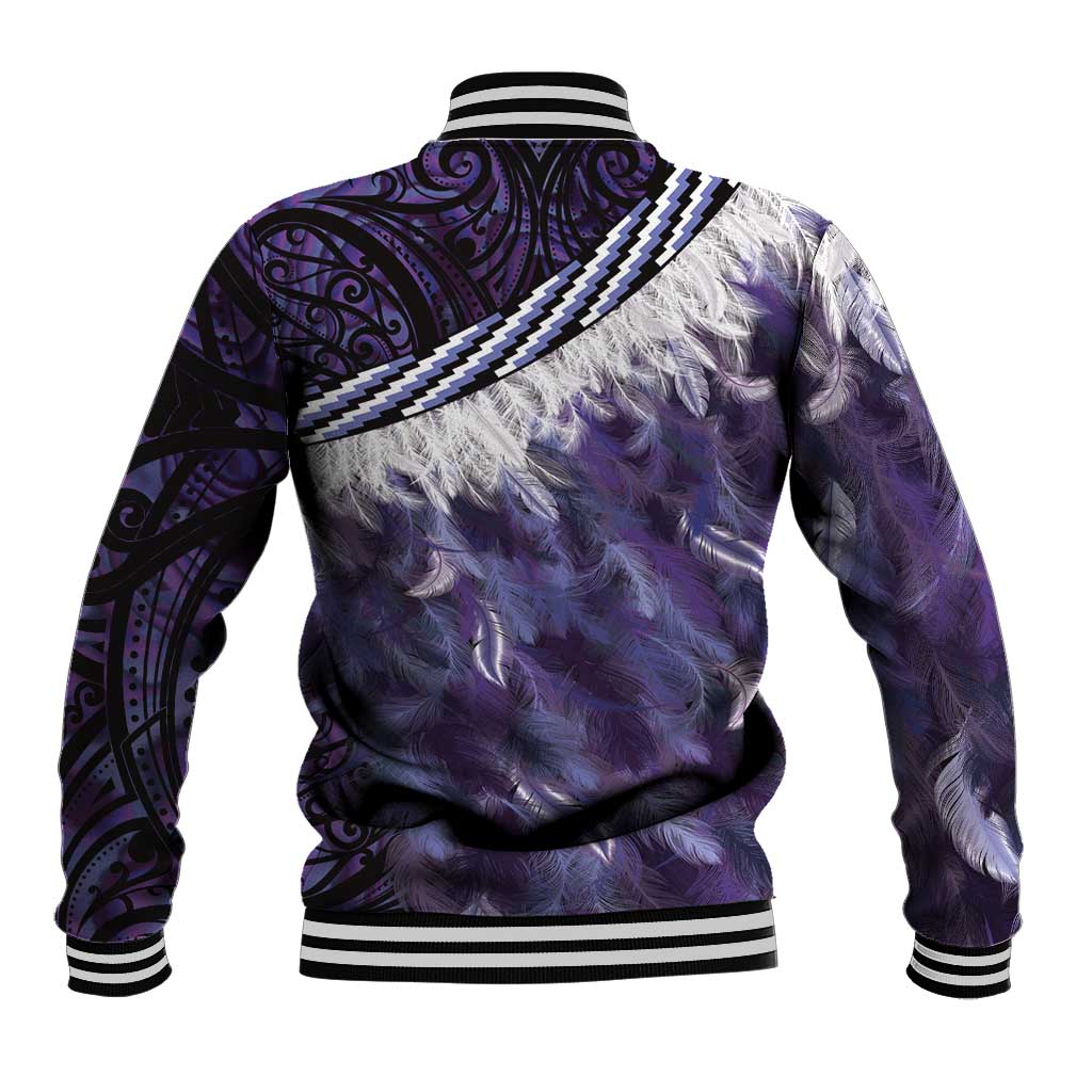 Purple Traditional Cloak Aotearoa Baseball Jacket Maori Paua Shell Korowai Pattern